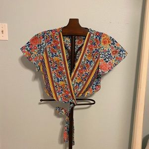 Colorful wrap around cropped top